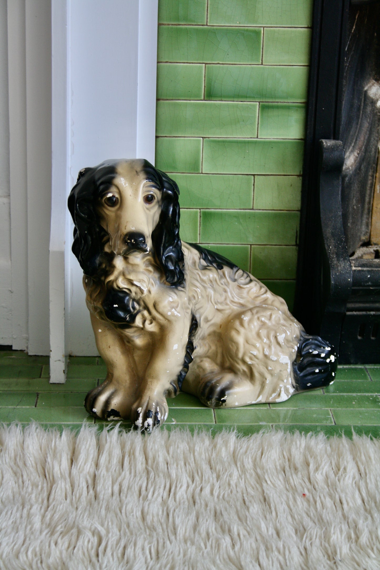 Ceramic Dog Statue Beige/Black