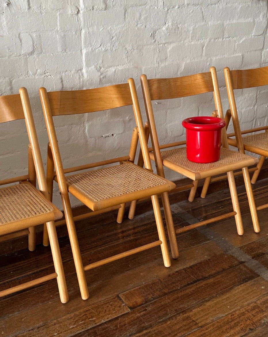 4 Italian Beechwood and Rattan Dining Chairs