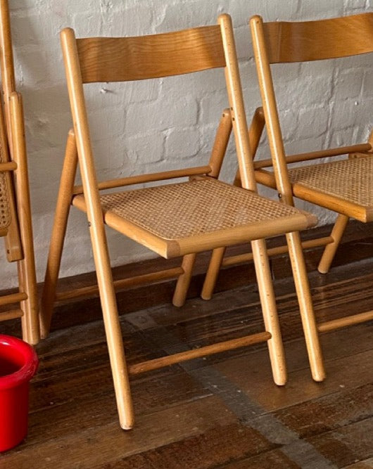 4 Italian Beechwood and Rattan Dining Chairs