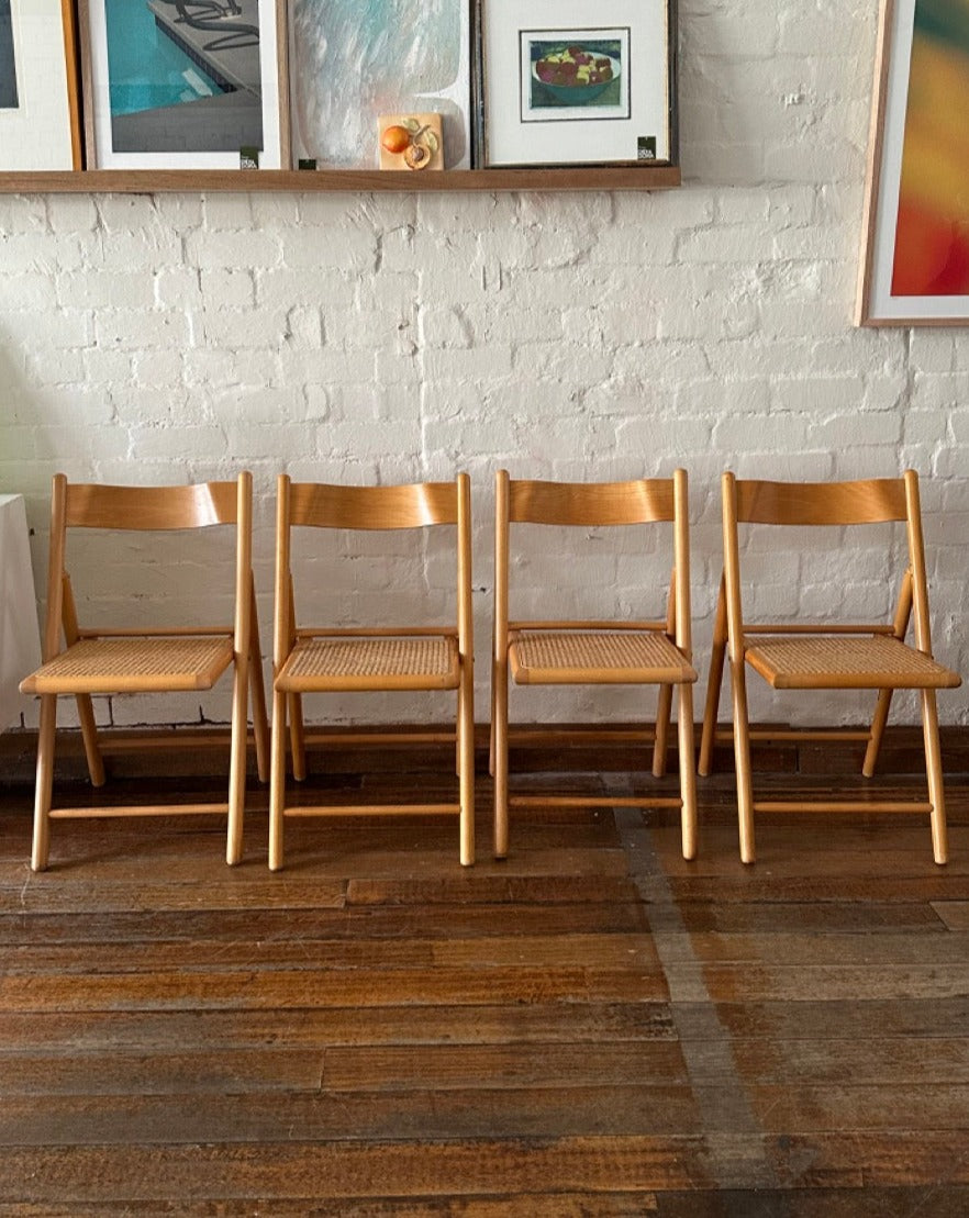 4 Italian Beechwood and Rattan Dining Chairs