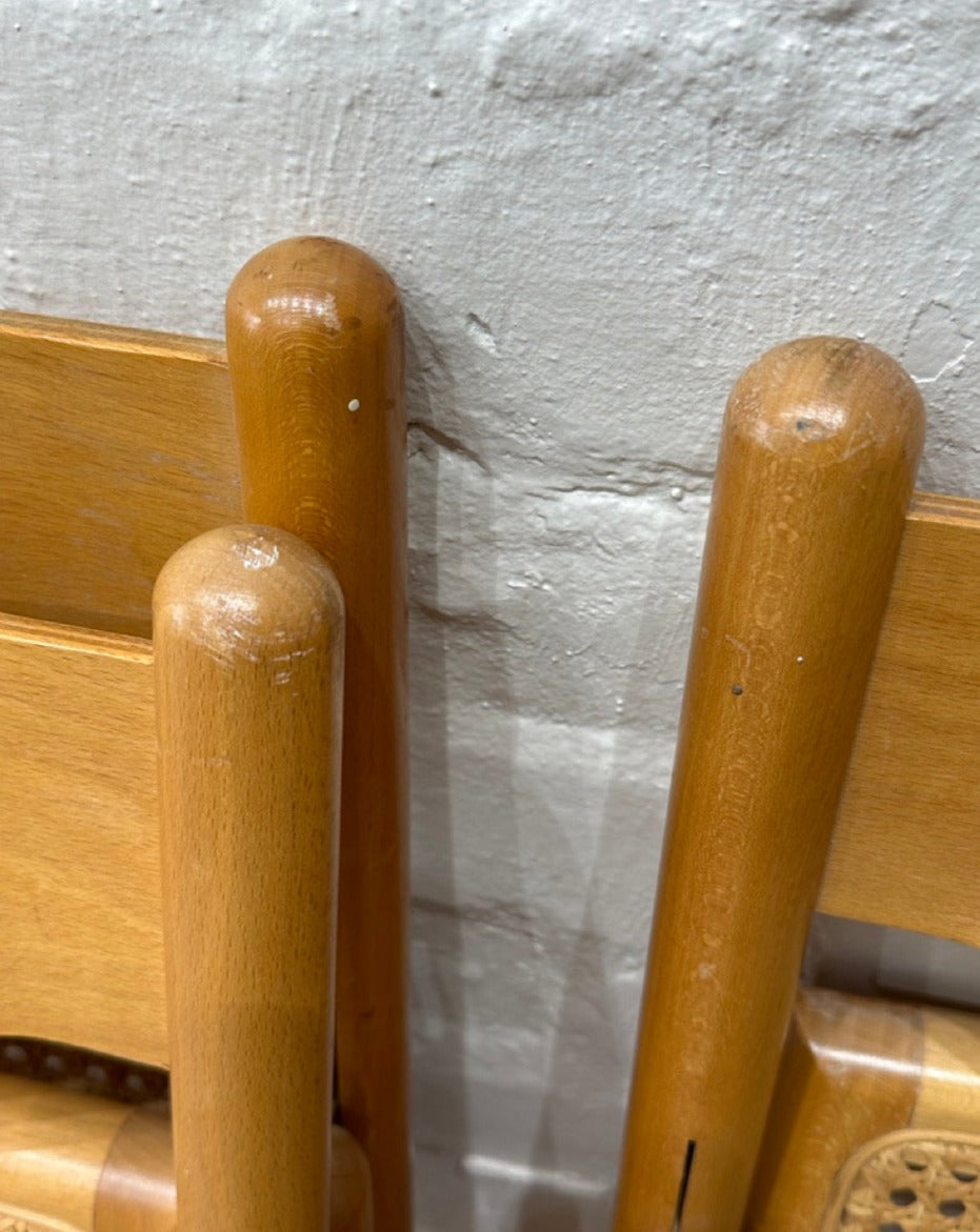 4 Italian Beechwood and Rattan Dining Chairs