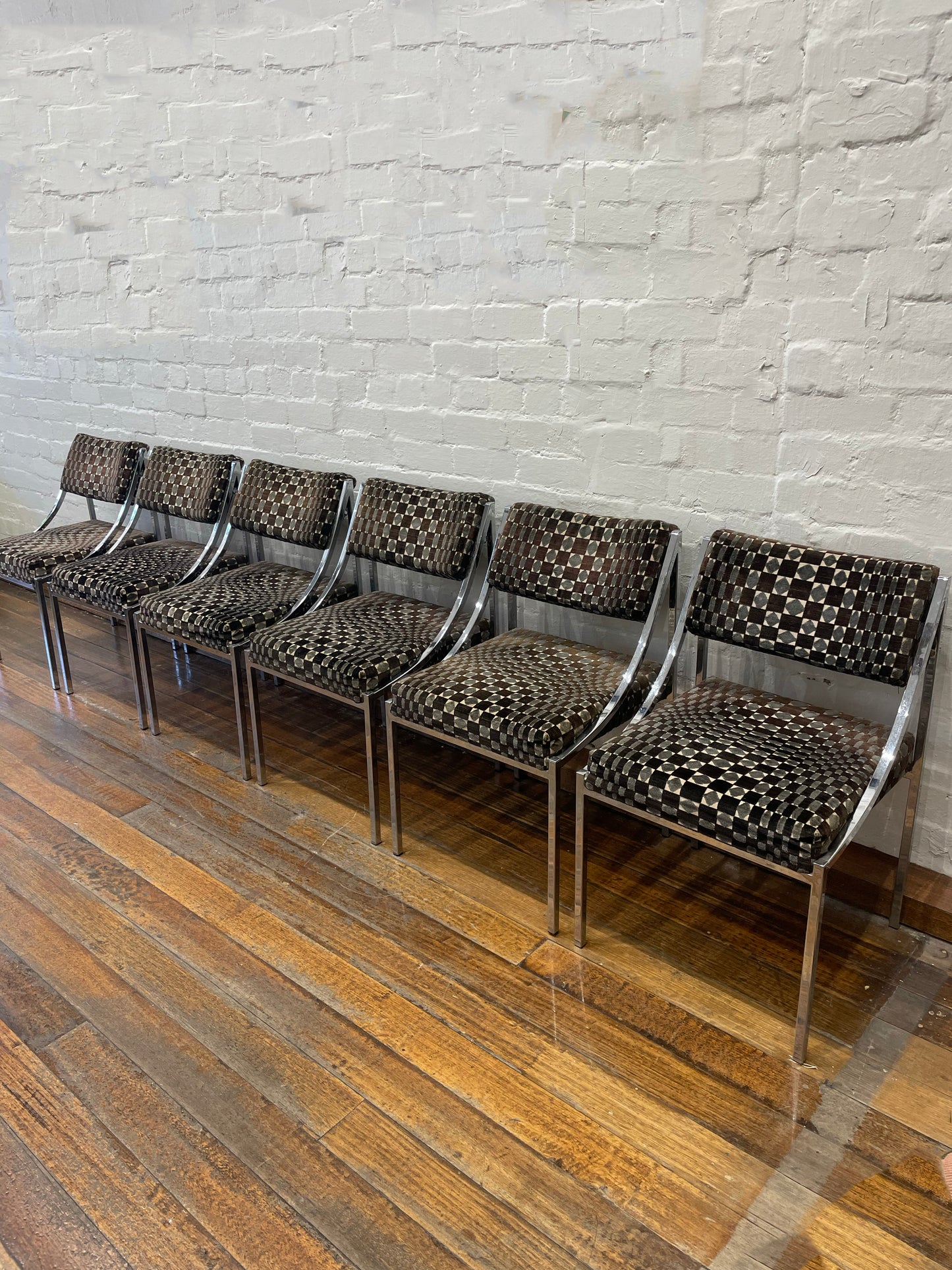 Six Hollywood Regency Chrome and Velvet Chairs