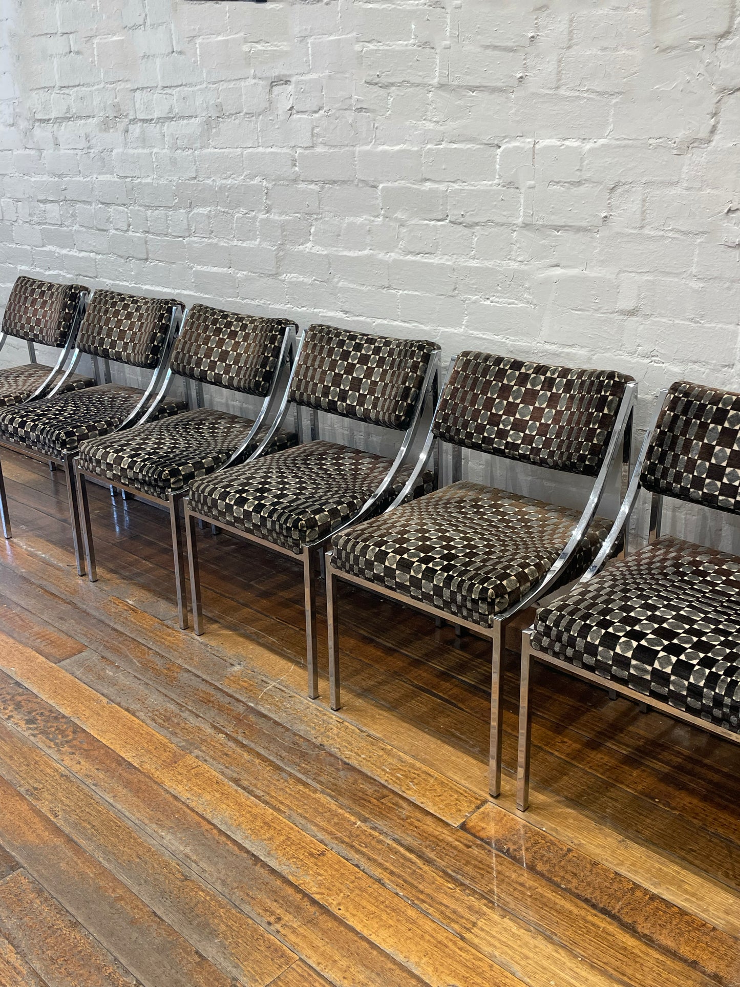 Six Hollywood Regency Chrome and Velvet Chairs