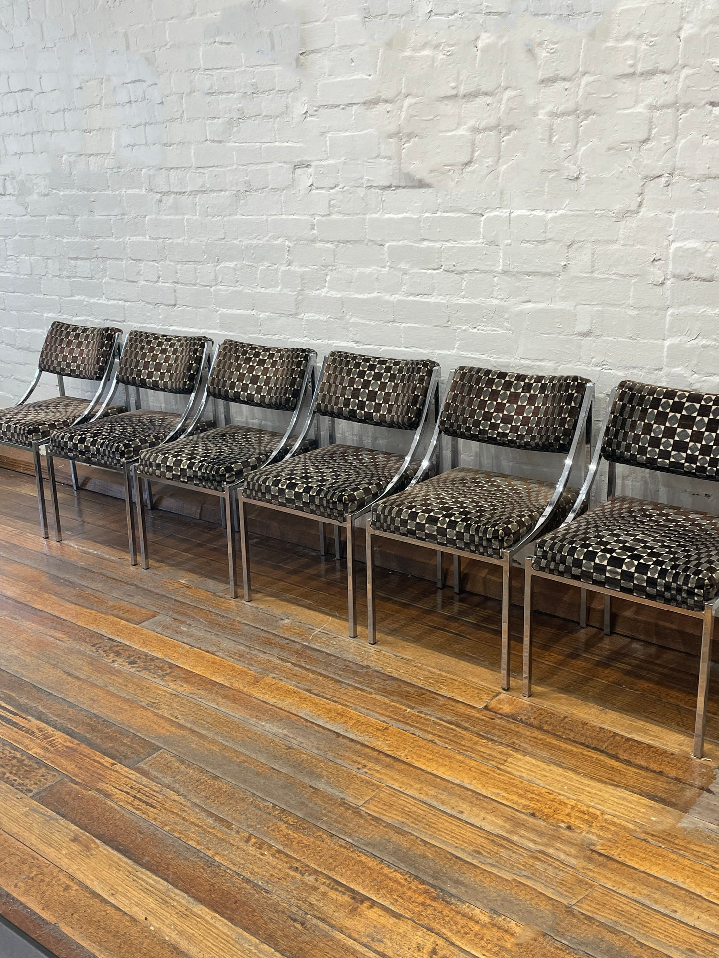 Six Hollywood Regency Chrome and Velvet Chairs