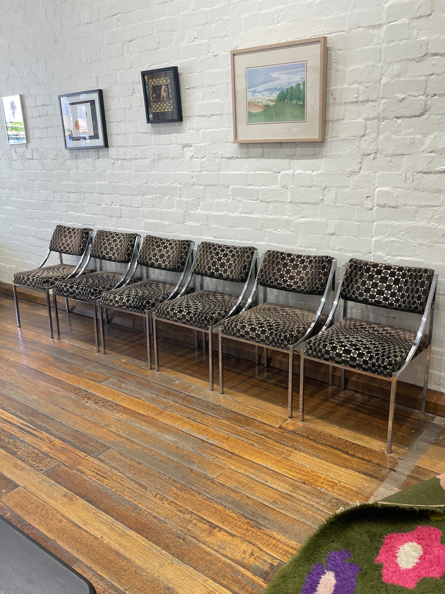 Six Hollywood Regency Chrome and Velvet Chairs
