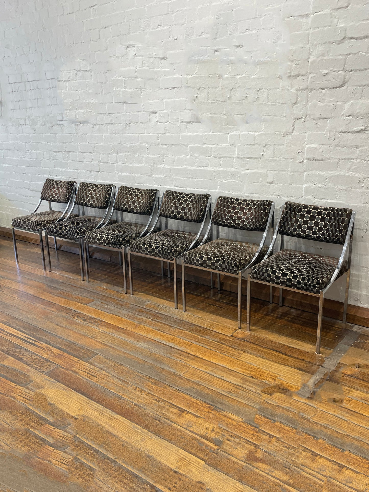 Six Hollywood Regency Chrome and Velvet Chairs