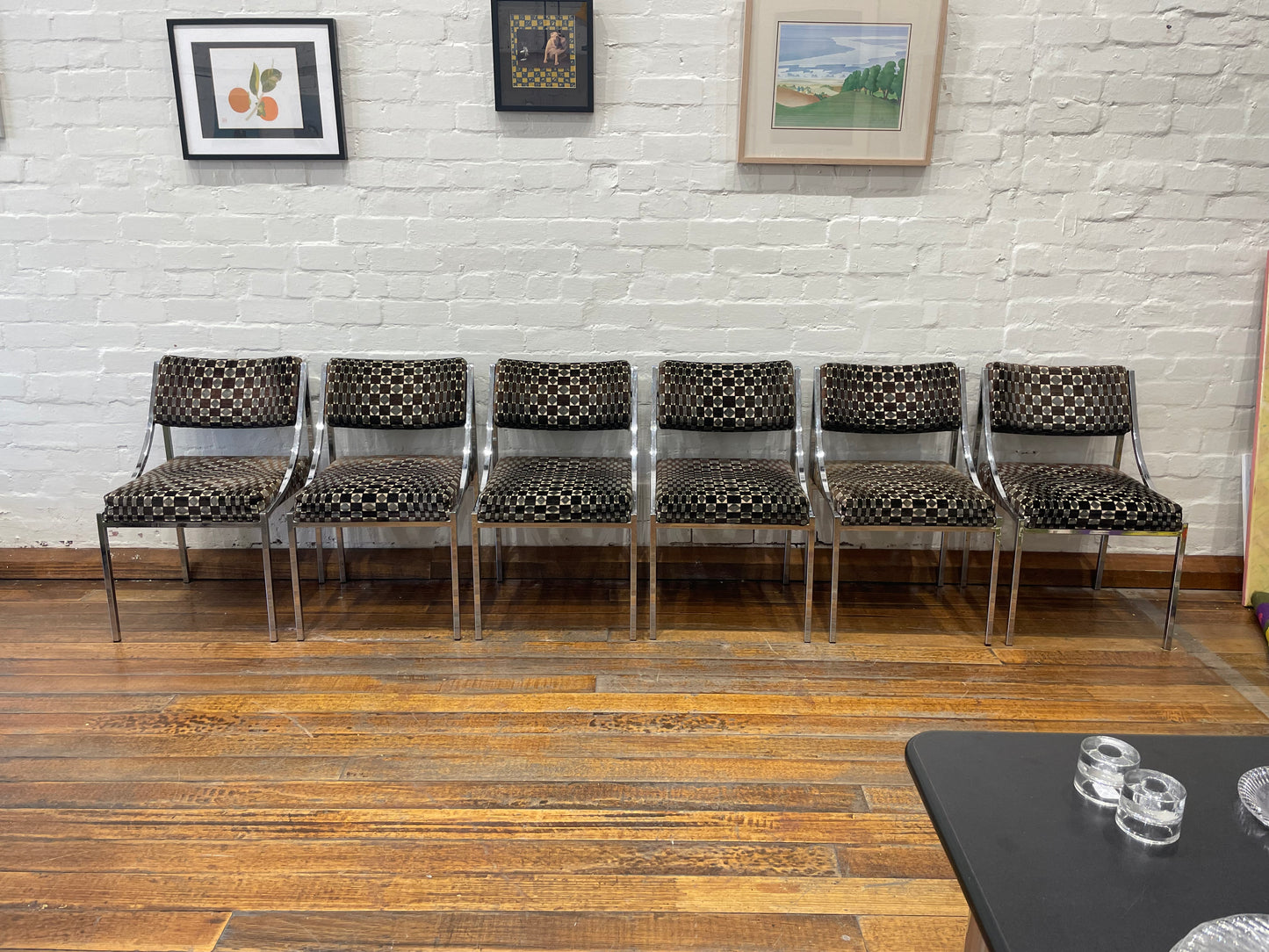 Six Hollywood Regency Chrome and Velvet Chairs