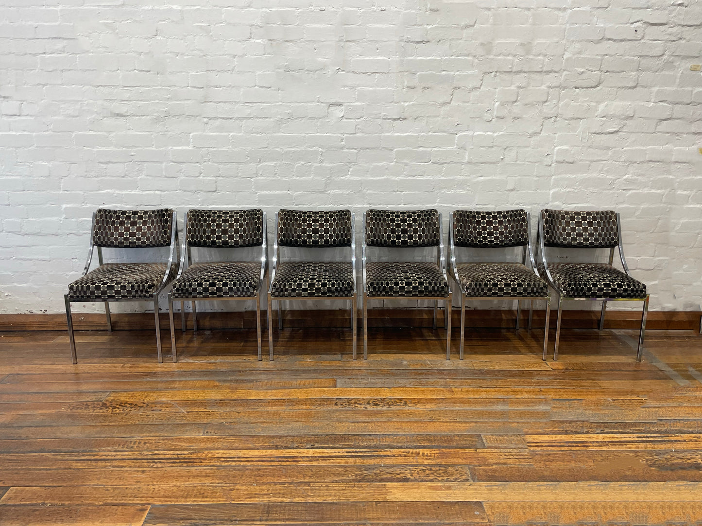 Six Hollywood Regency Chrome and Velvet Chairs