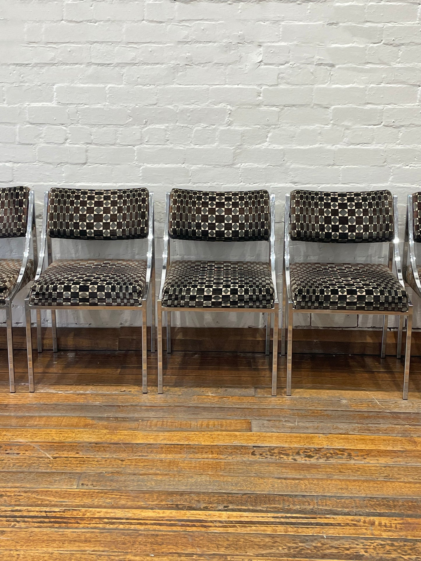 Six Hollywood Regency Chrome and Velvet Chairs