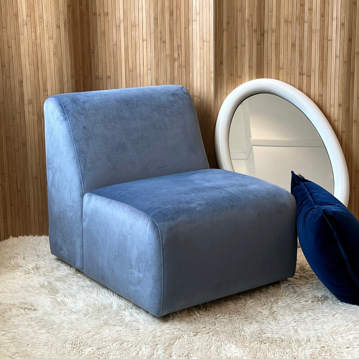 Dusty Blue Velvet Pod Armchairs