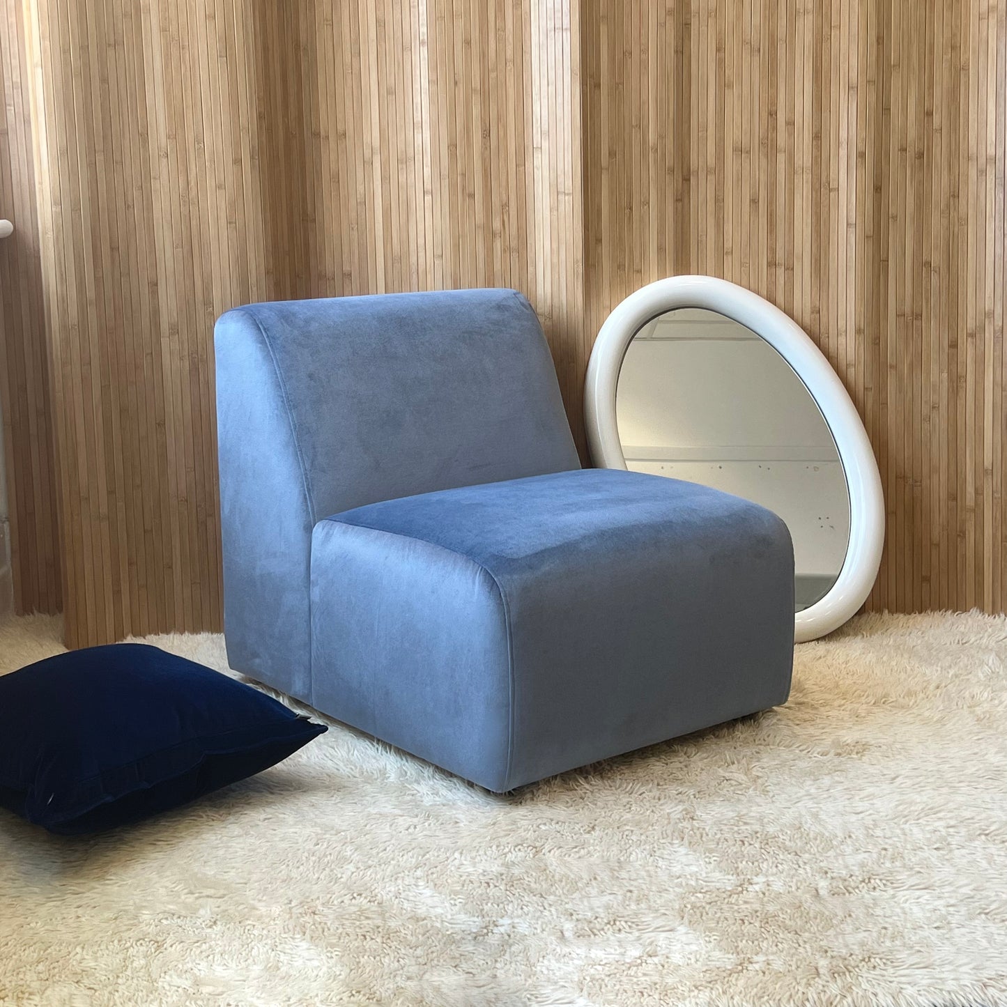 Dusty Blue Velvet Pod Armchairs