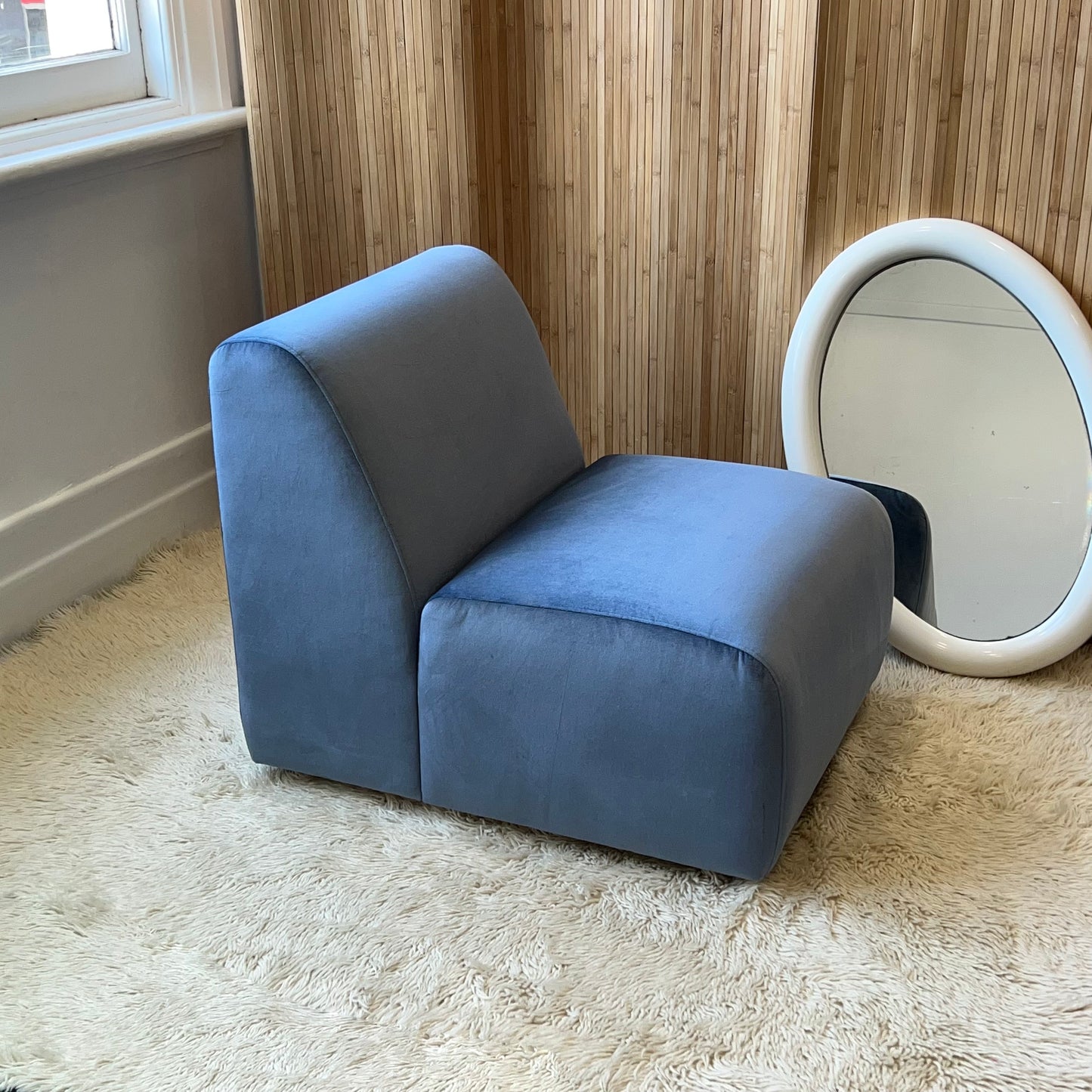Dusty Blue Velvet Pod Armchairs