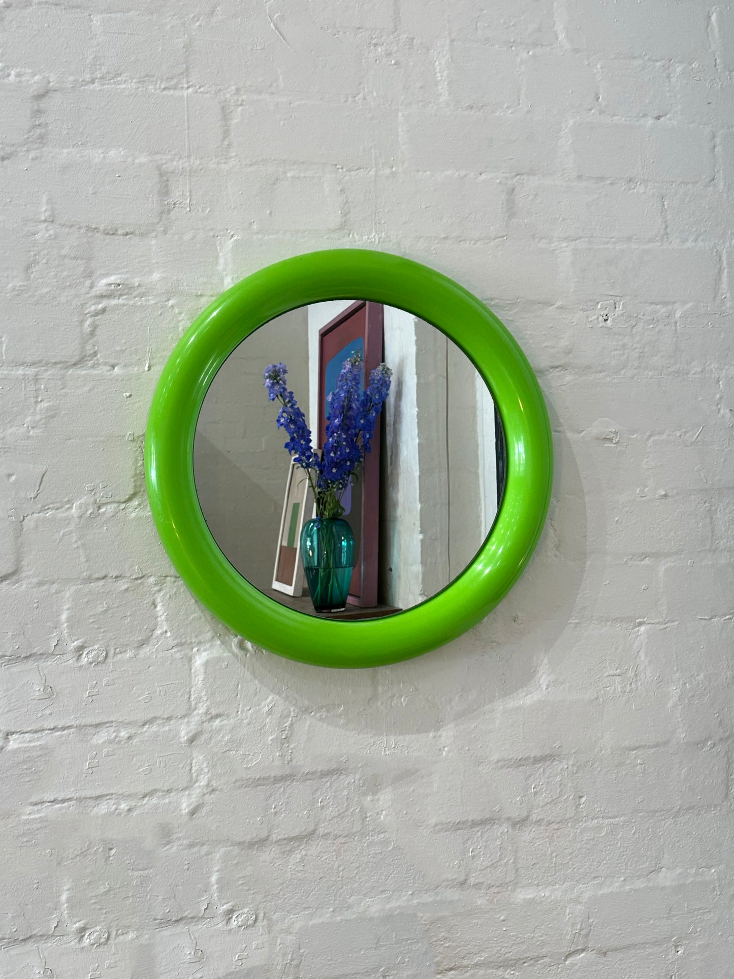 Round Plastic Bulbous Mirror in Green