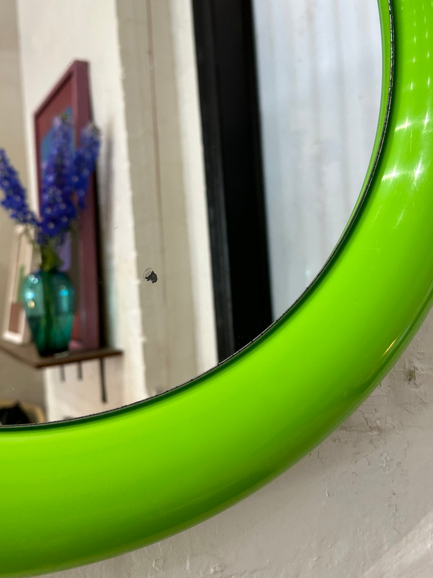 Round Plastic Bulbous Mirror in Green