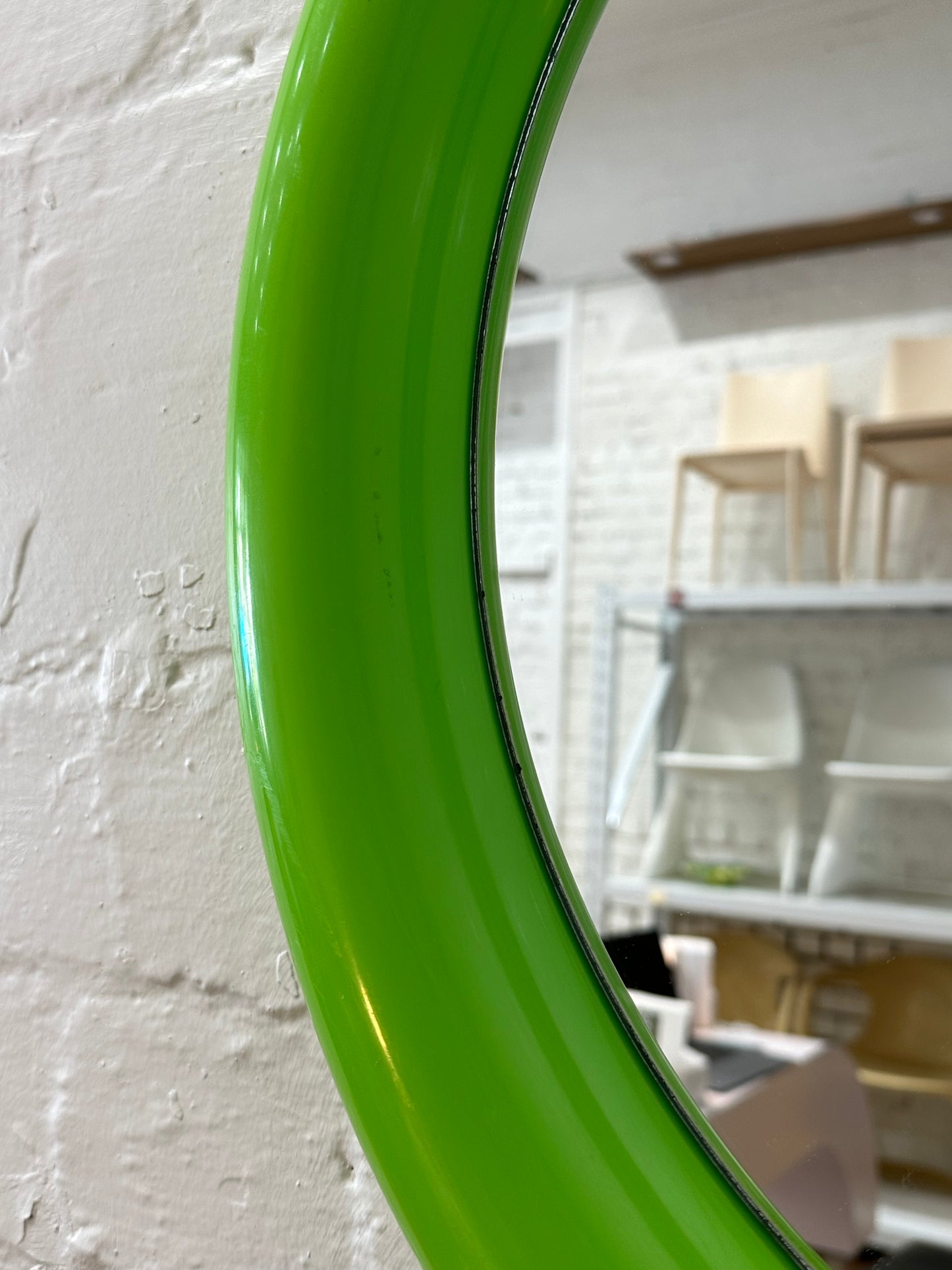 Round Plastic Bulbous Mirror in Green