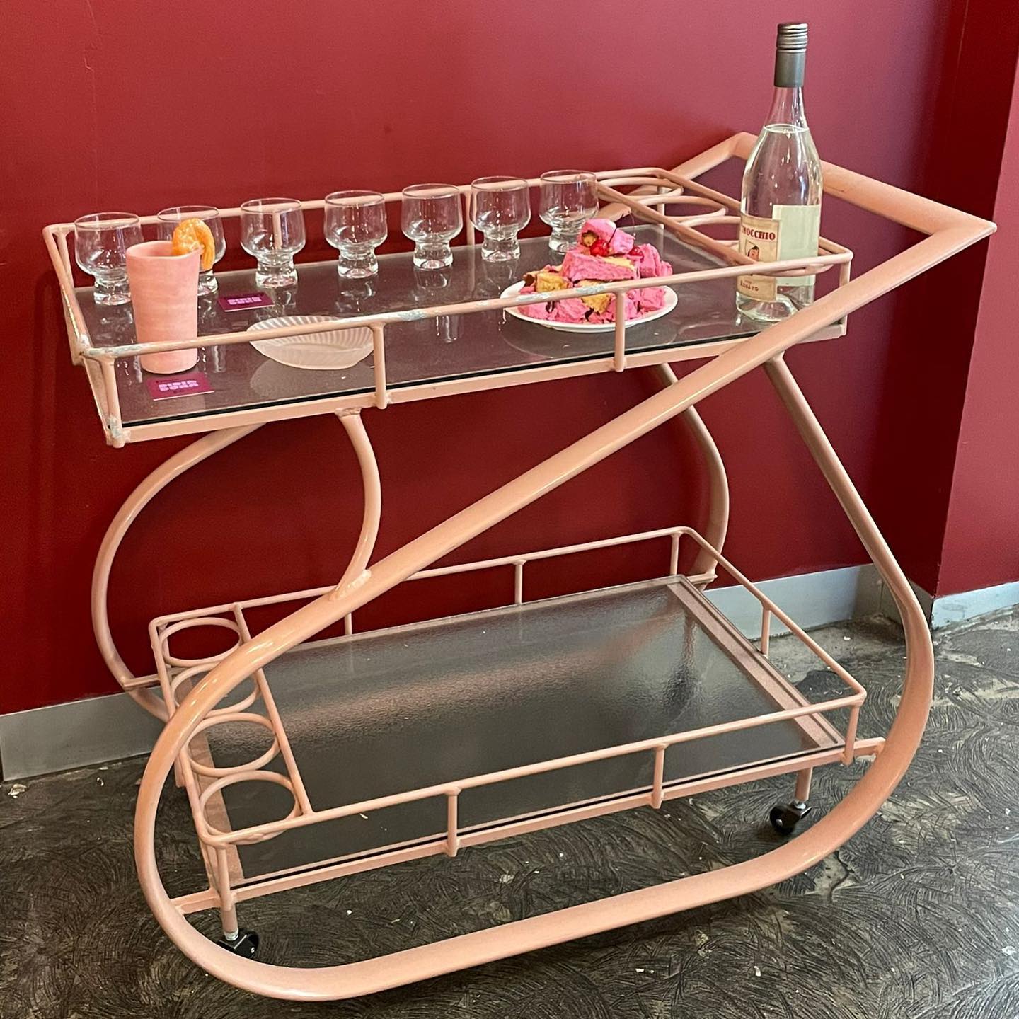 Pink Chrome and Glass Drinks Trolley
