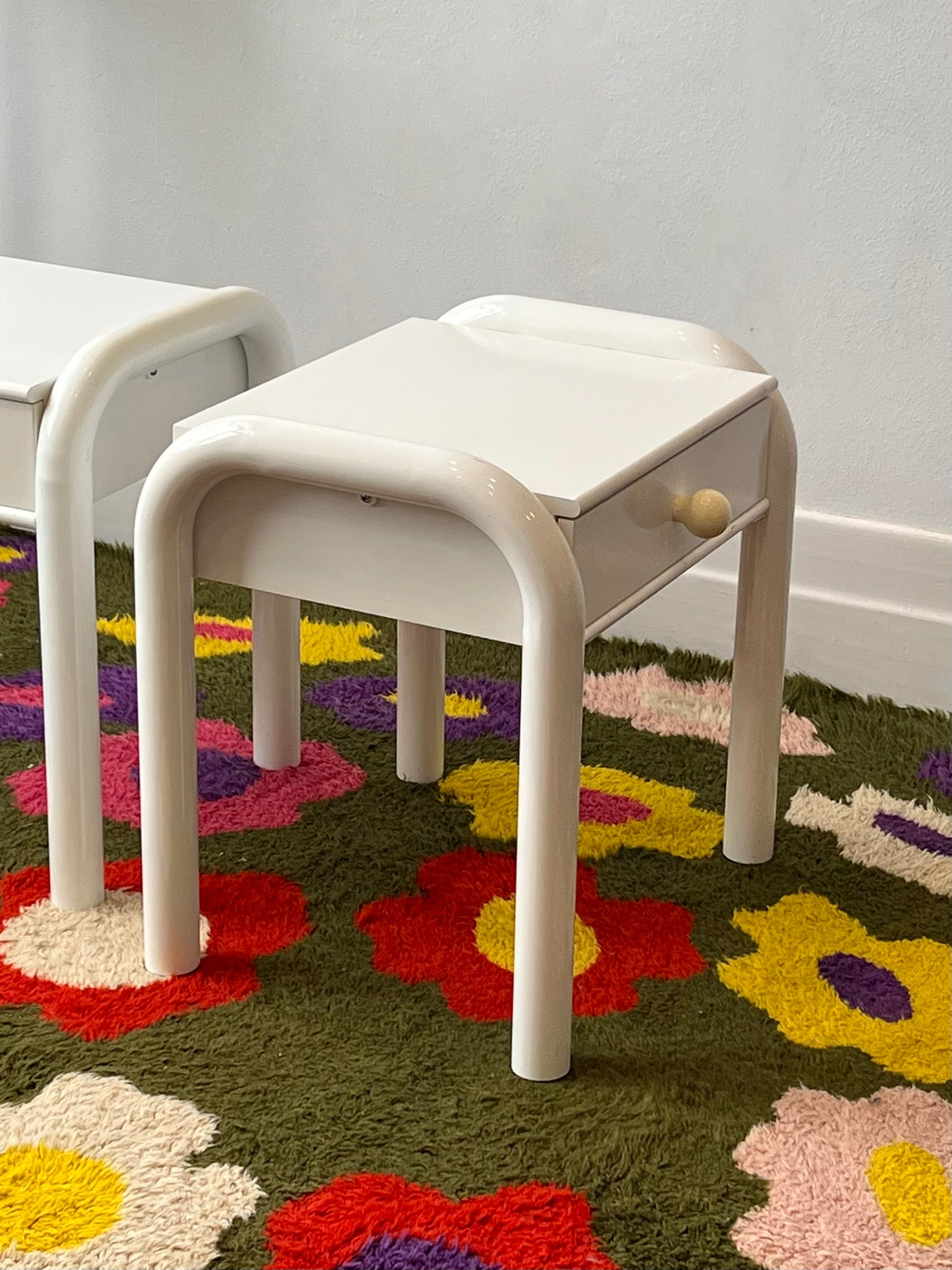 Pair of Tubular Chrome leg Bedside tables