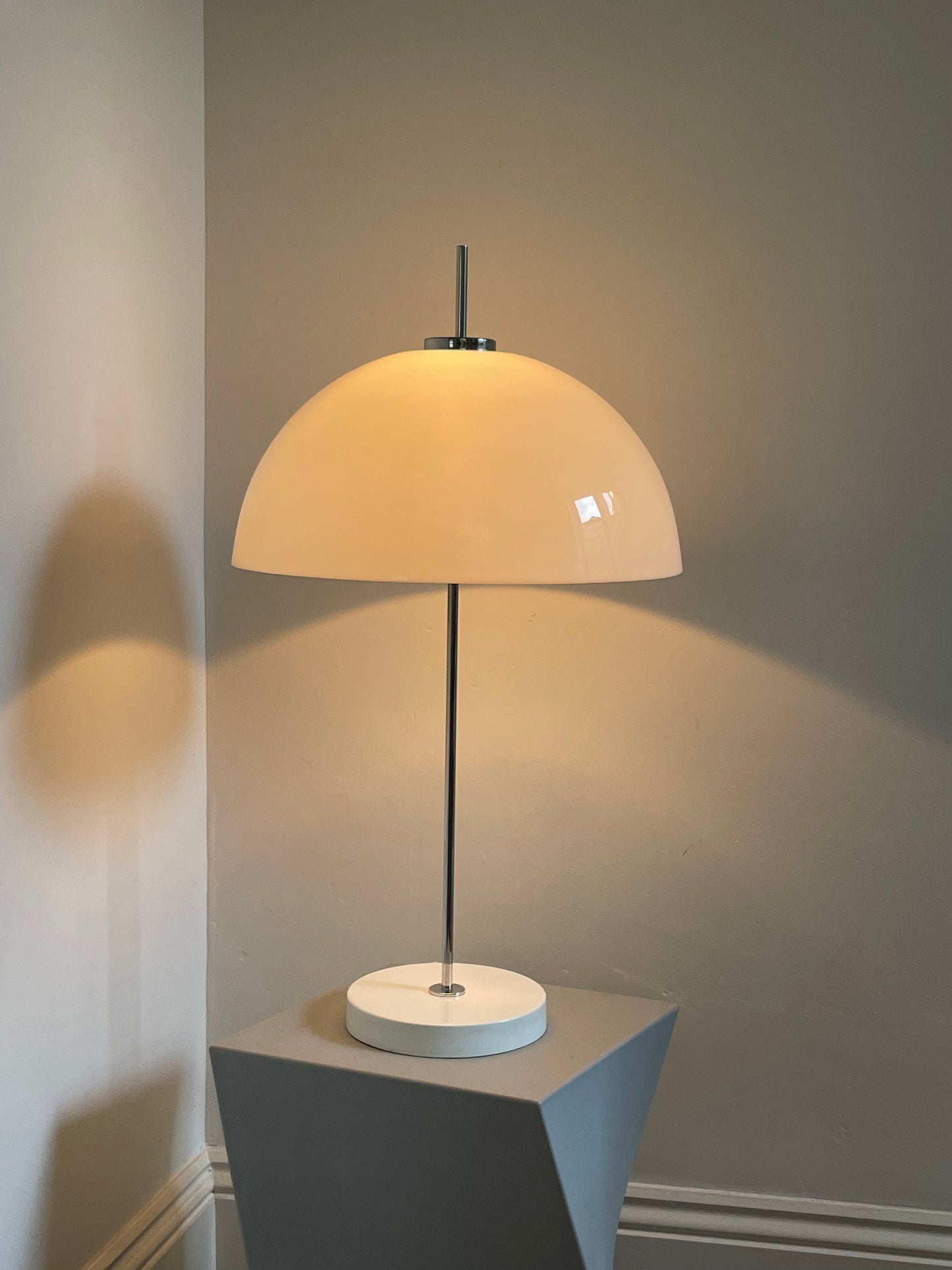 White Domed Lucite Mushroom Lamp