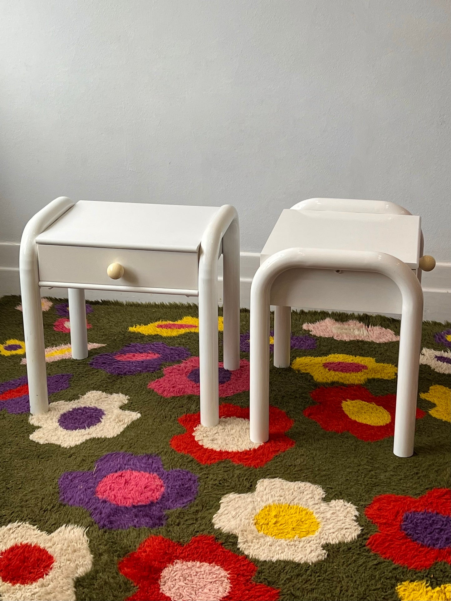 Pair of Tubular Chrome leg Bedside tables