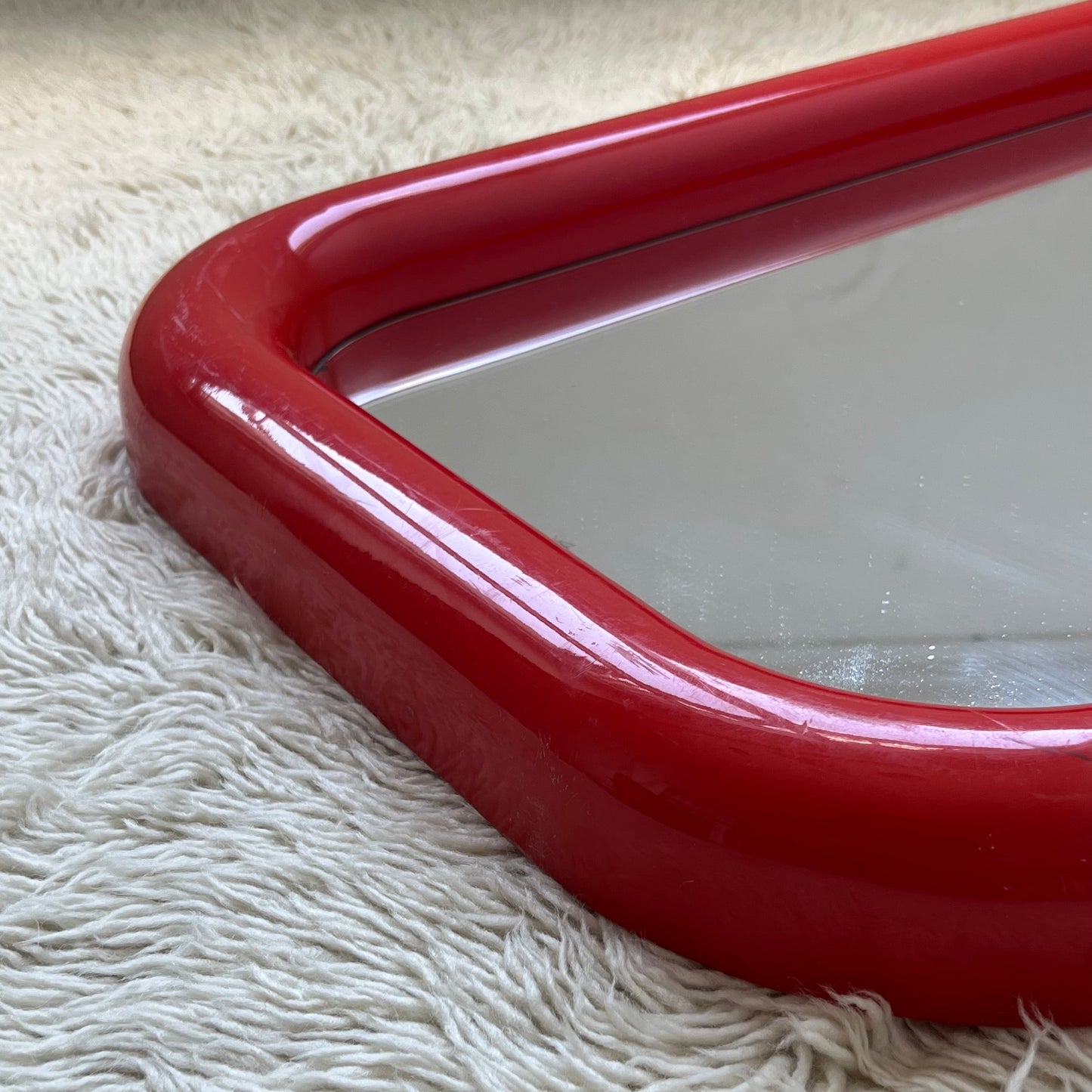 Plastic Bulbous Red Mirror