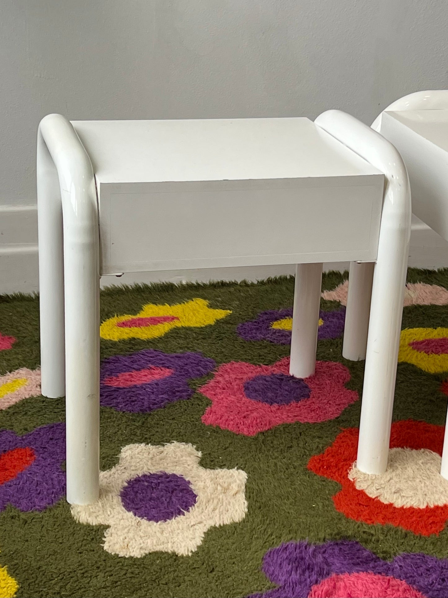 Pair of Tubular Chrome leg Bedside tables