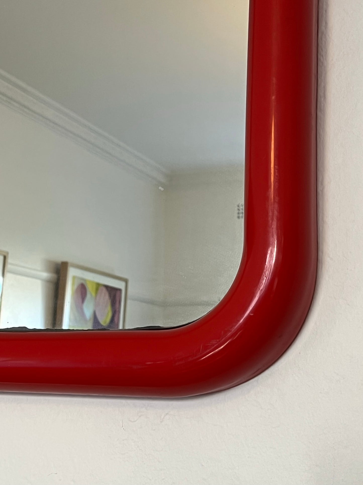 Red Plastic Bulbous Mirror