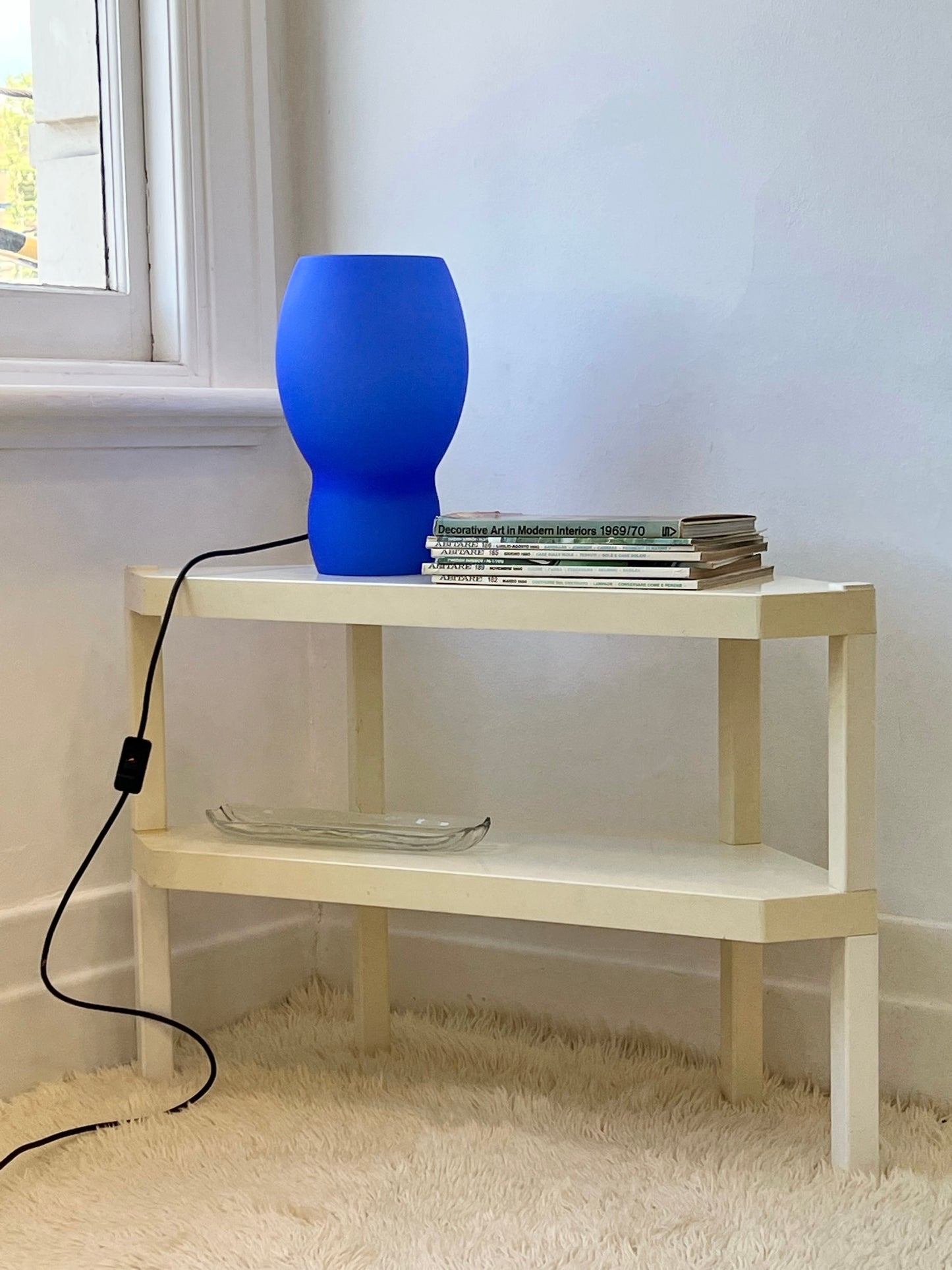 Frosted Cobalt Blue Glass Italian Lamp