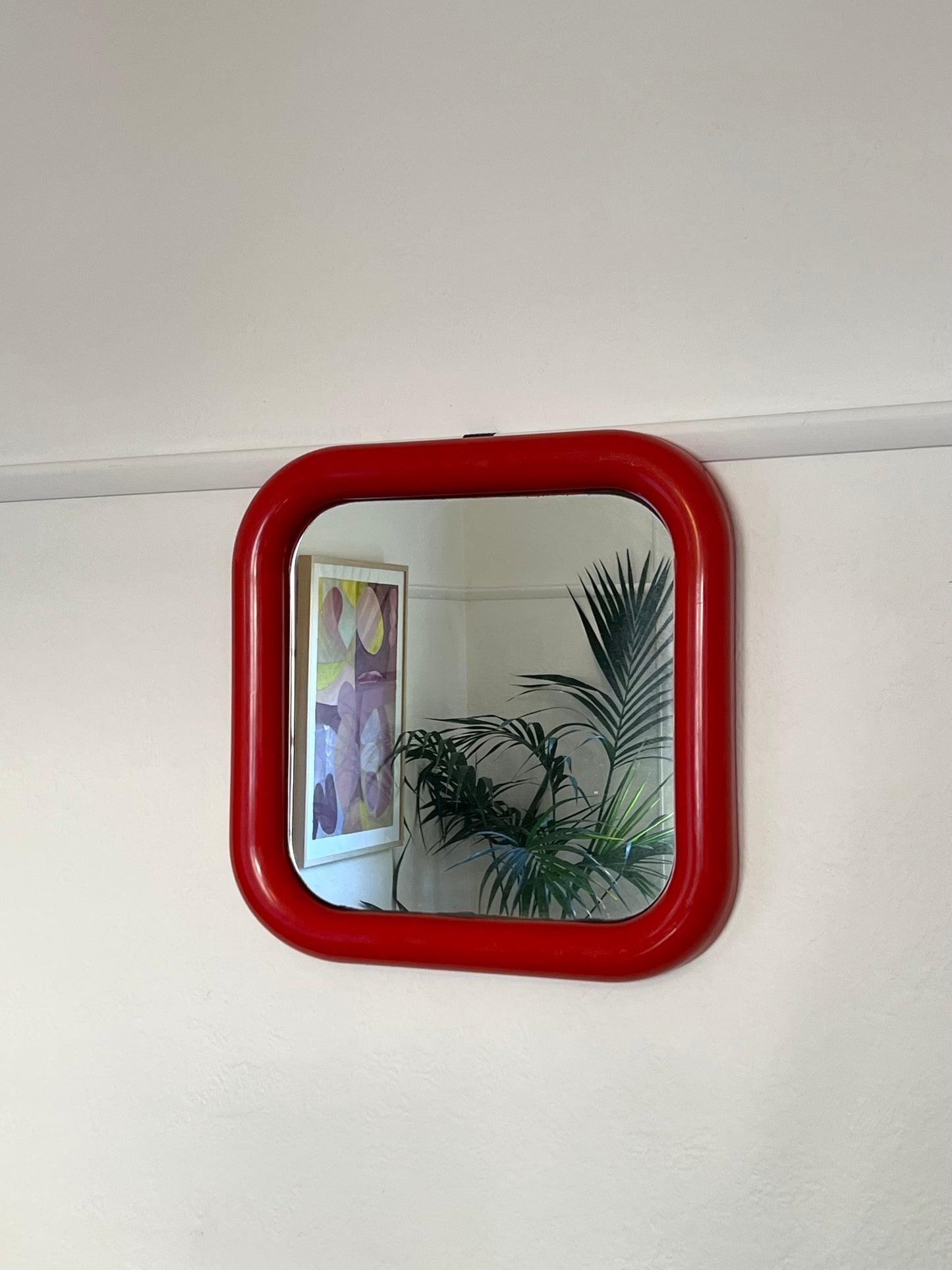 Red Plastic Bulbous Mirror