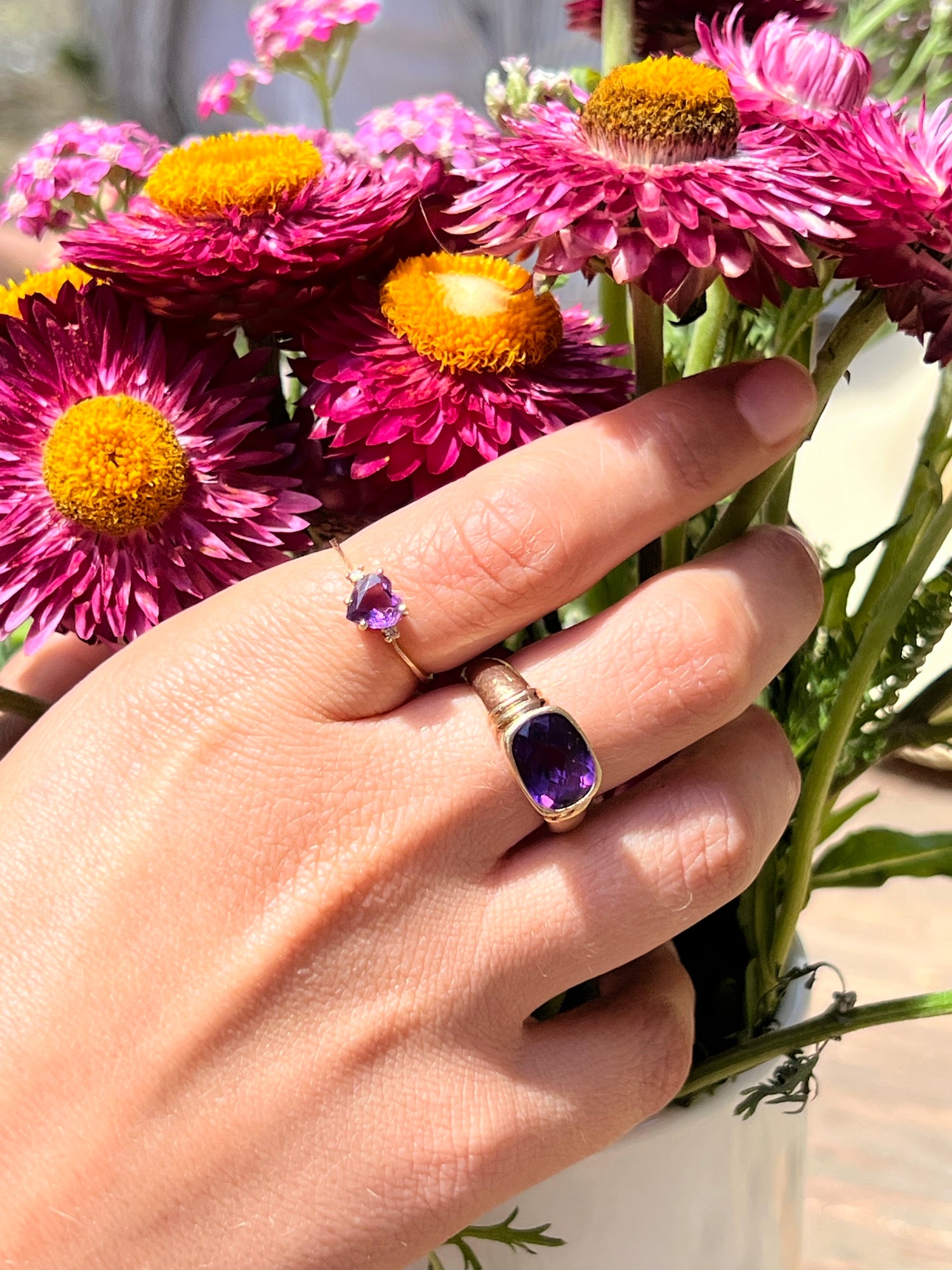 14ct gold amethyst heart ring