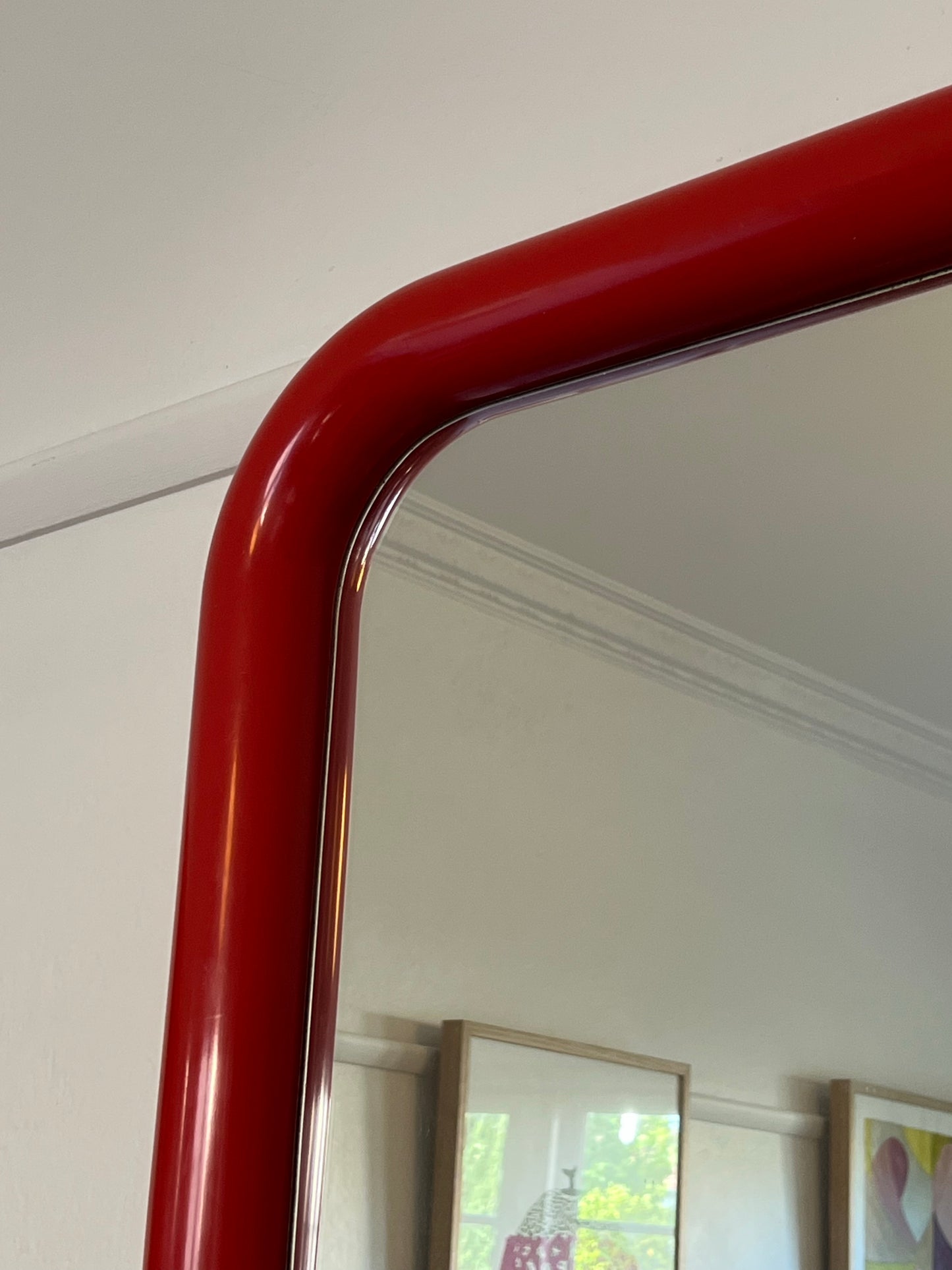 Red Plastic Bulbous Mirror