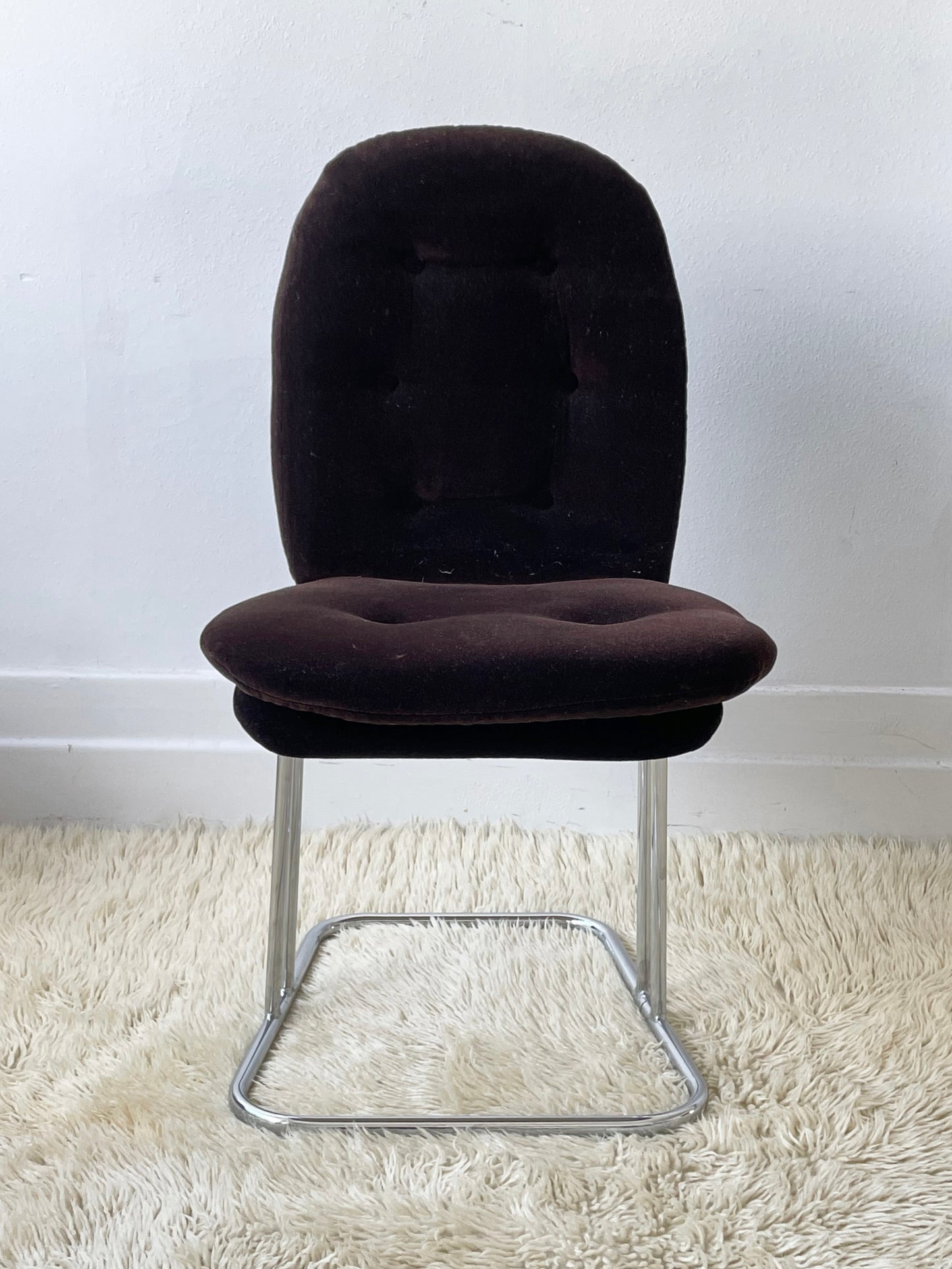 Brown Velvet and Chrome Dining Chair