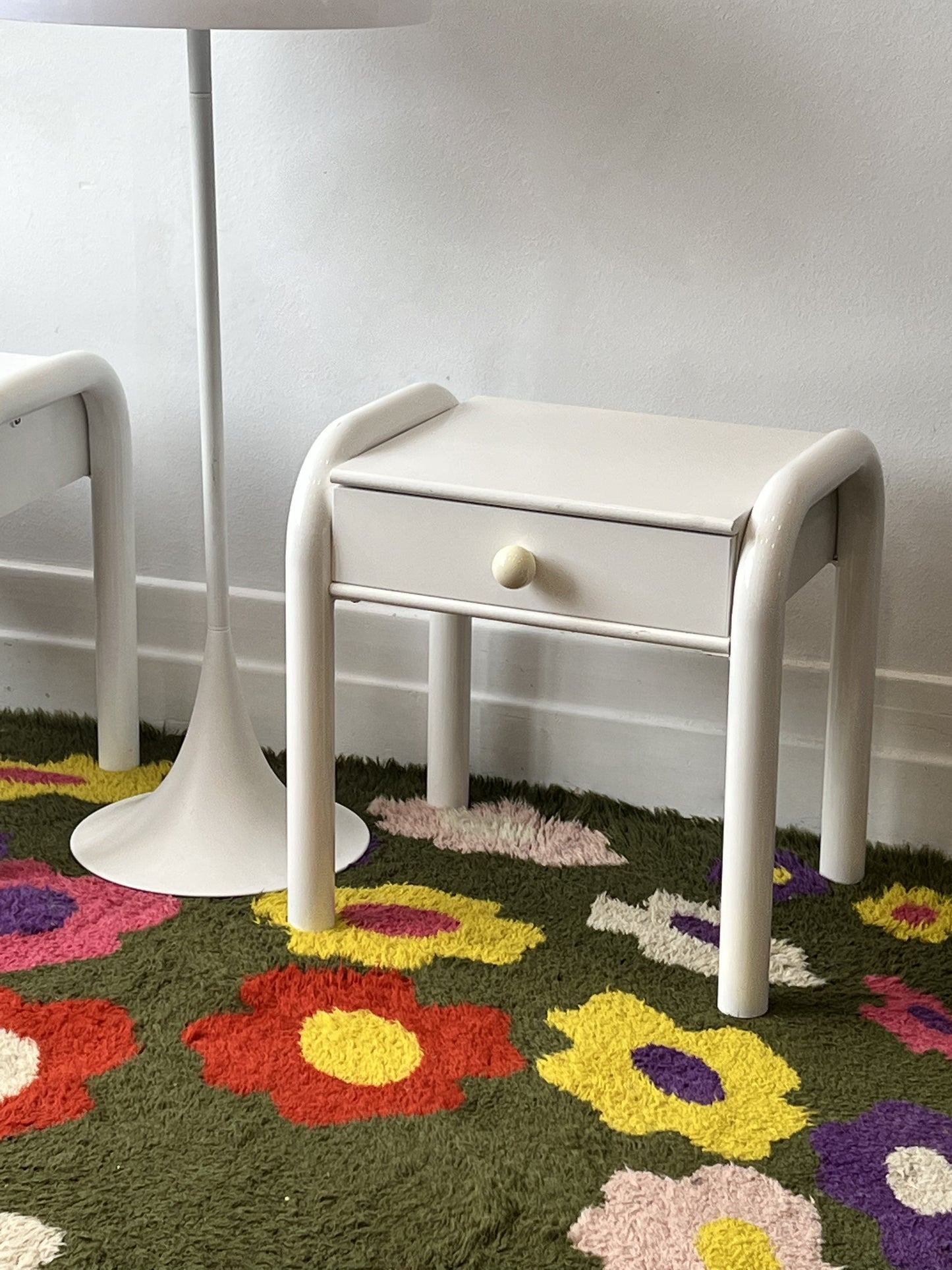Pair of Tubular Chrome leg Bedside tables