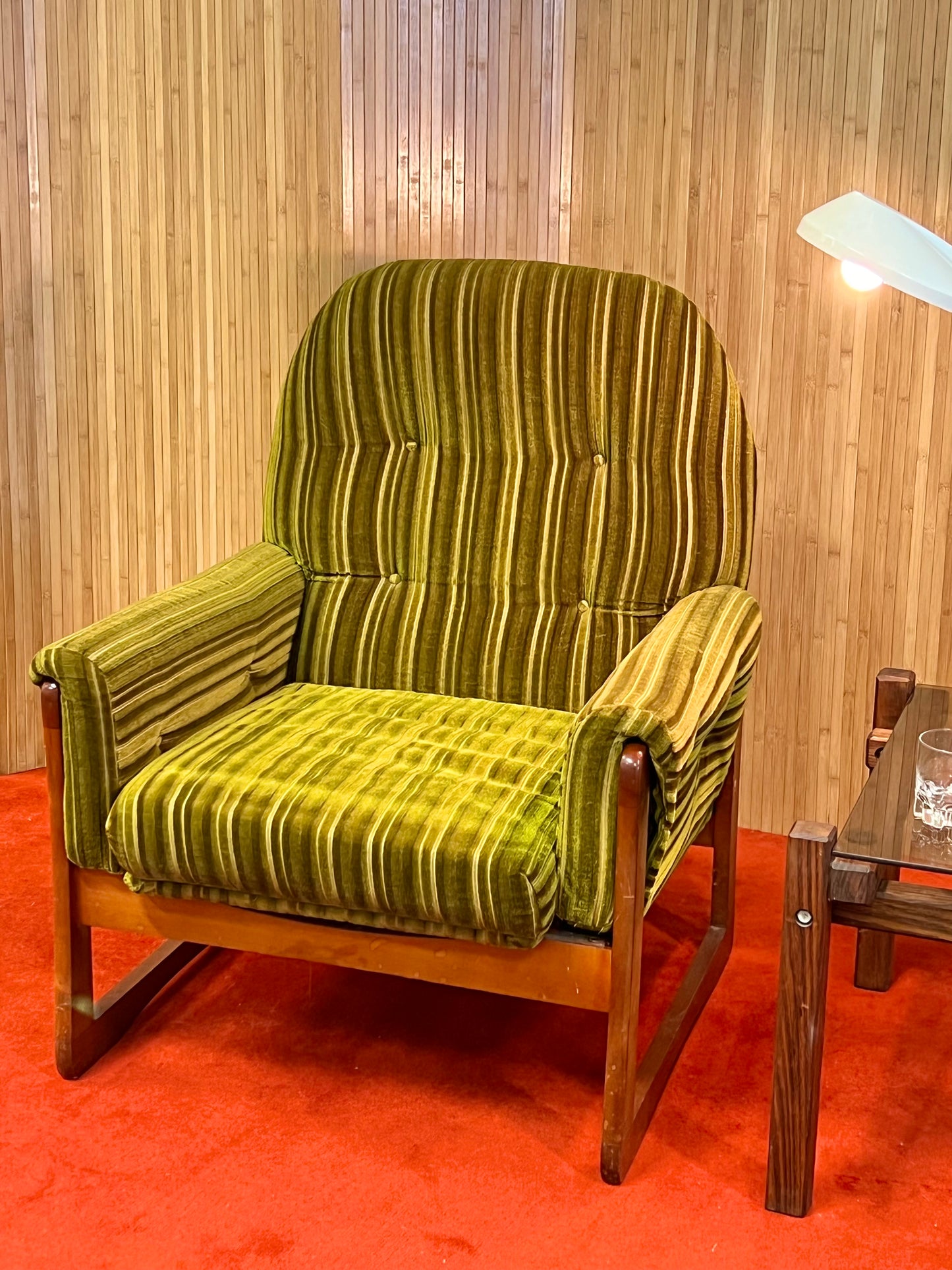 Teak and Velvet Armchair