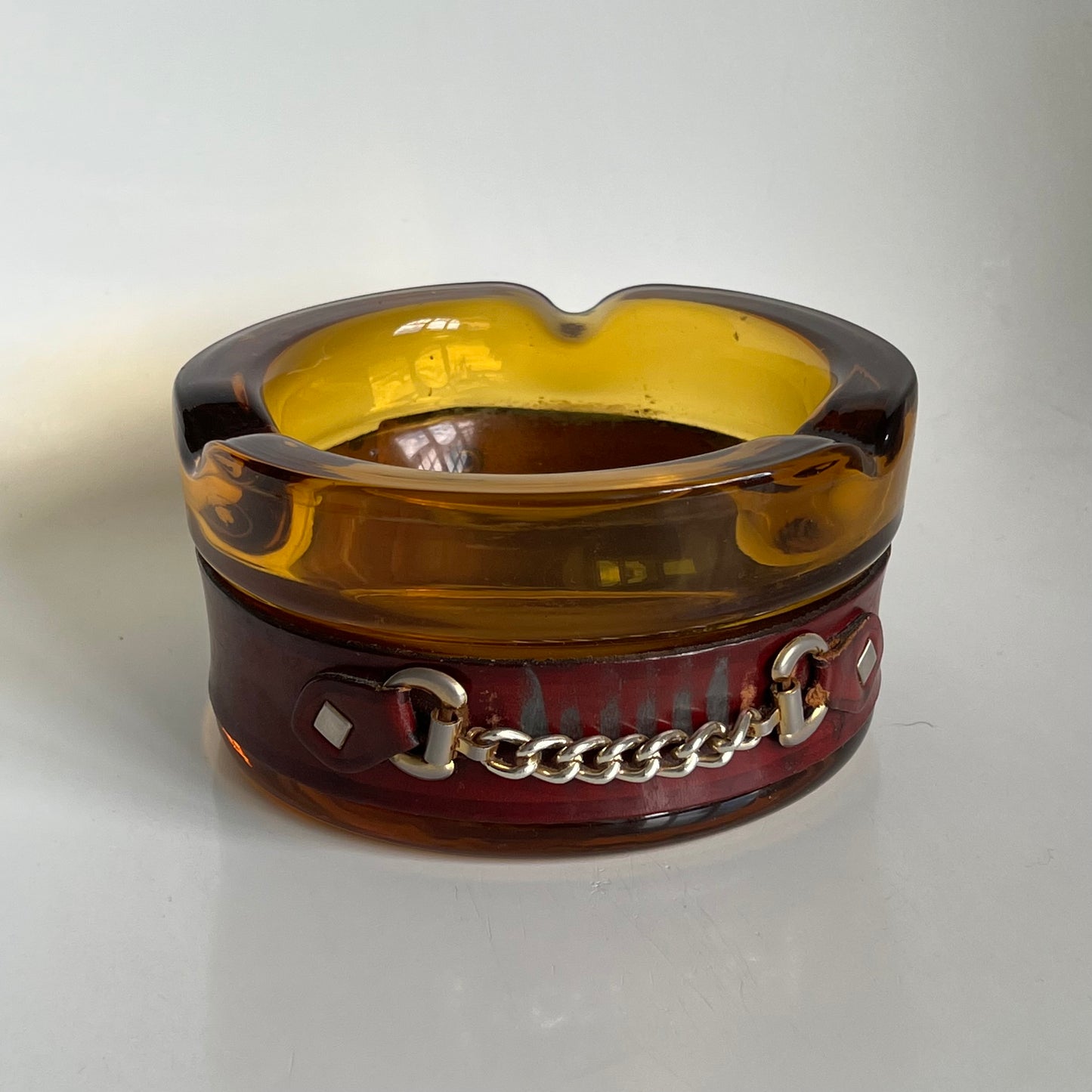 Amber Ashtray with Leather and Chain Band