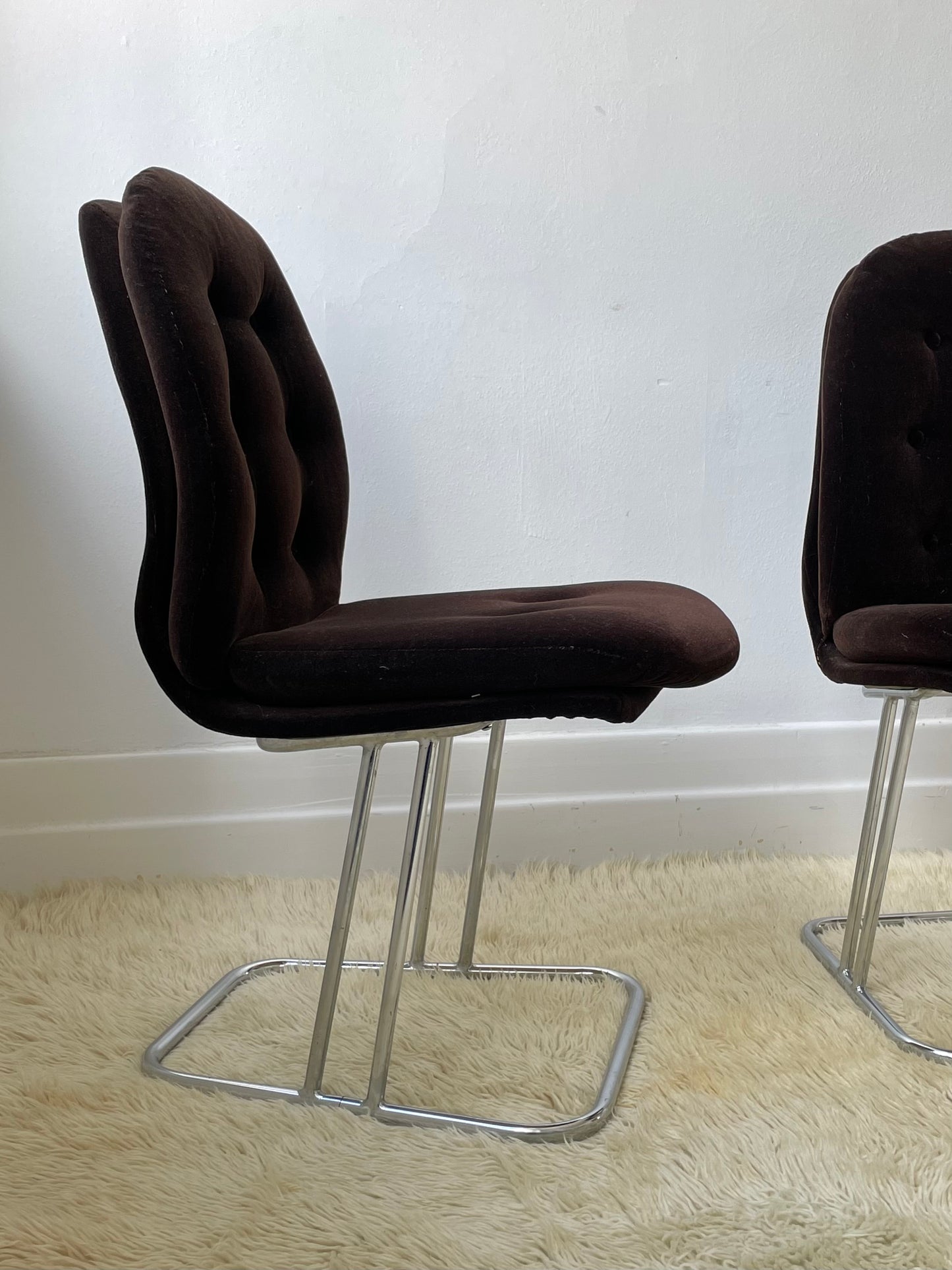 Brown Velvet and Chrome Dining Chair
