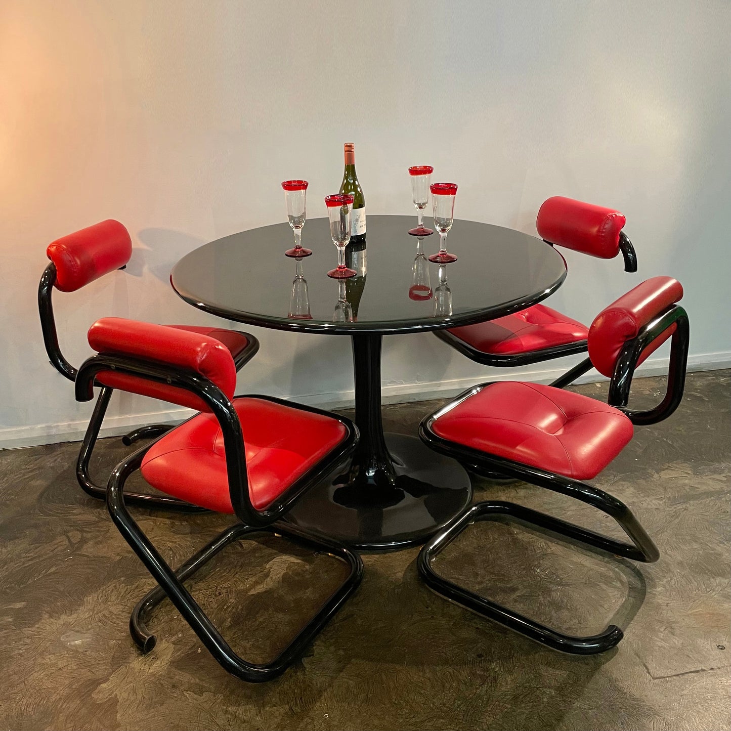 Set of Four Black Chrome Tubular Paperclip Chairs