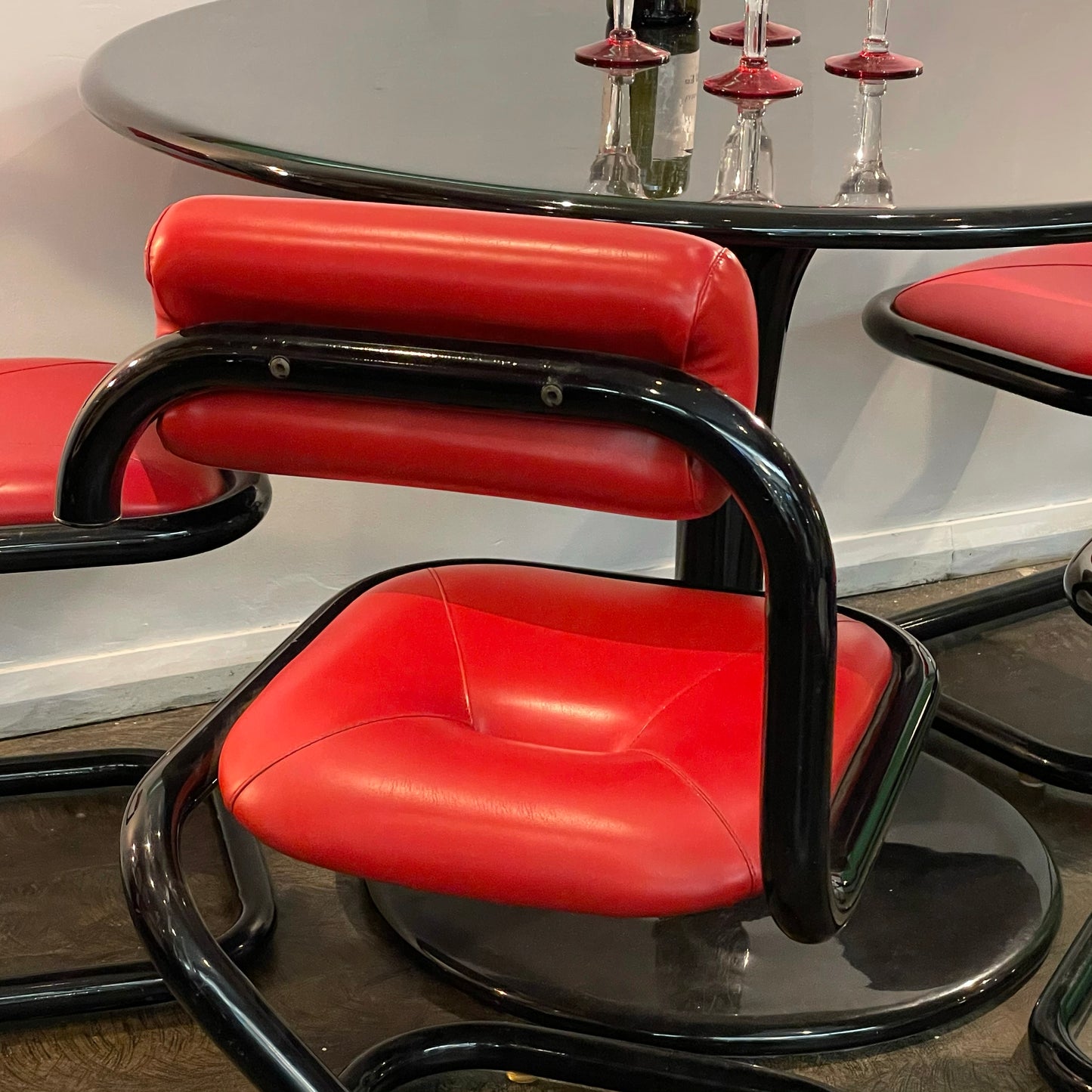 Set of Four Black Chrome Tubular Paperclip Chairs