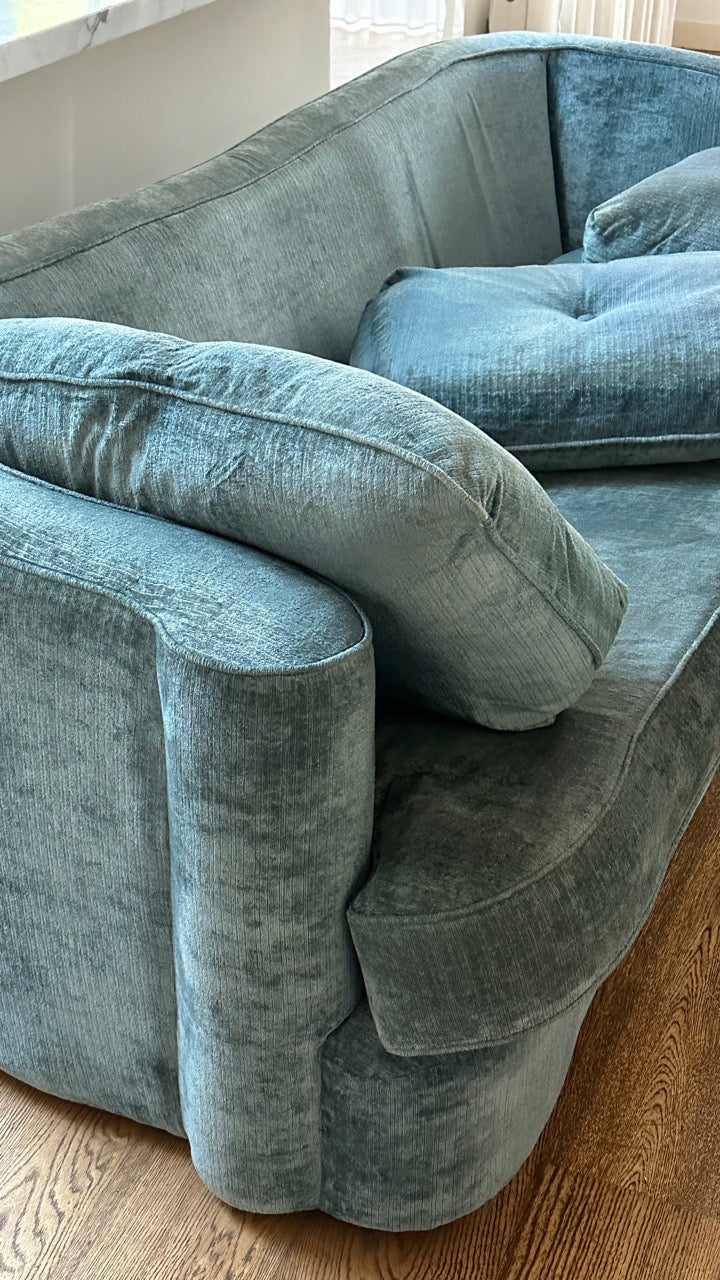 Blue Velvet Chenille Tuxedo Sofa