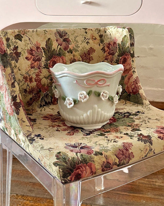 Vintage Belleek Porcelain Ruffled Rose Planter / Vase