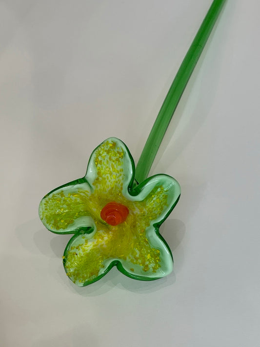 Yellow Hand Blown Art Glass Flower