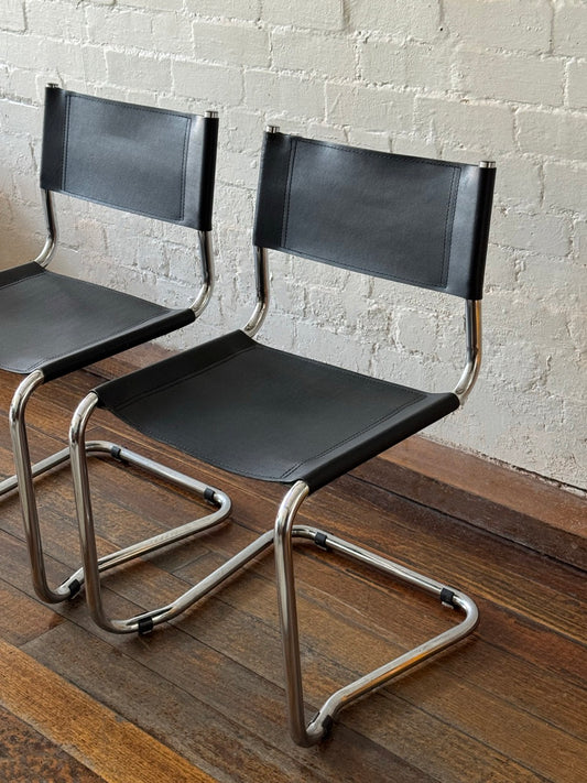 Pair of Black Leather Cantilever Chairs