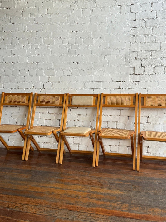 Set of 5 Rattan and Velvet Folding Chairs