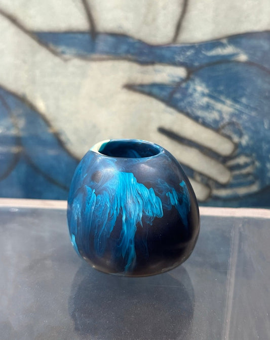 Blue and White Swirl Resin Vase