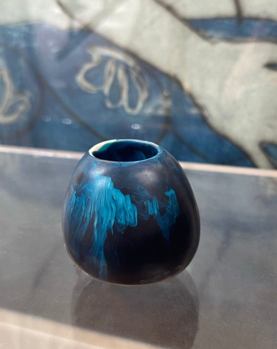 Blue and White Swirl Resin Vase
