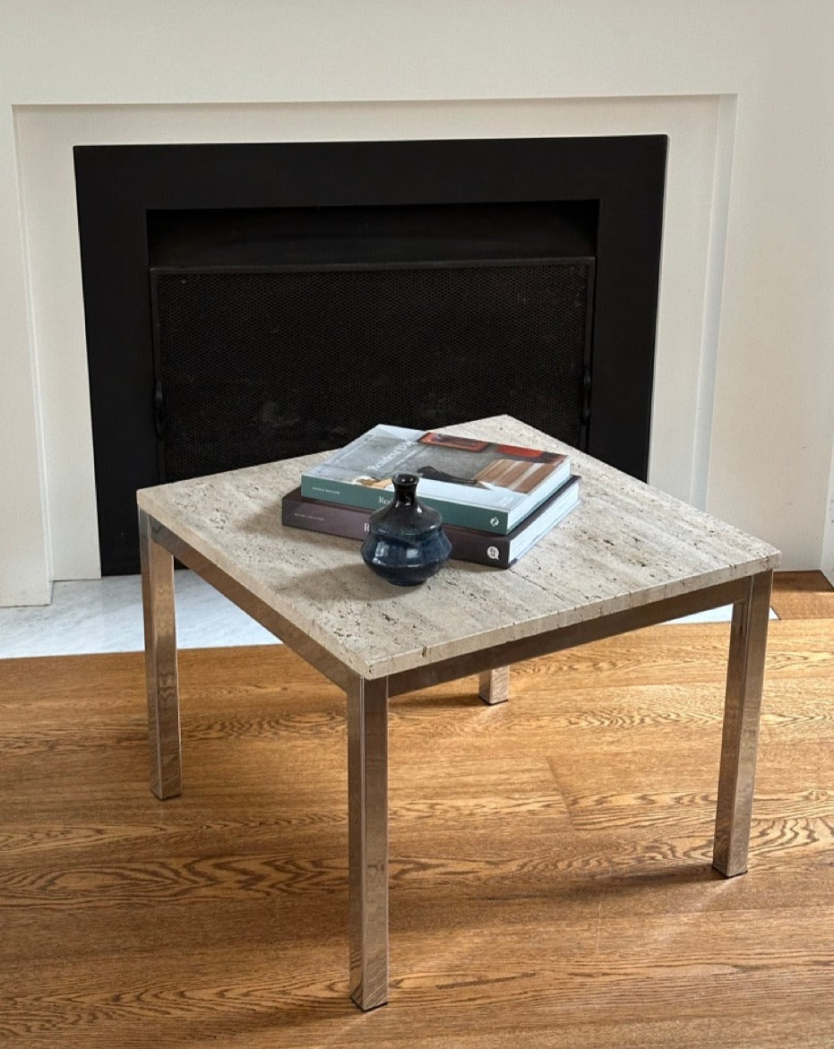 Travertine and Chrome Side Table