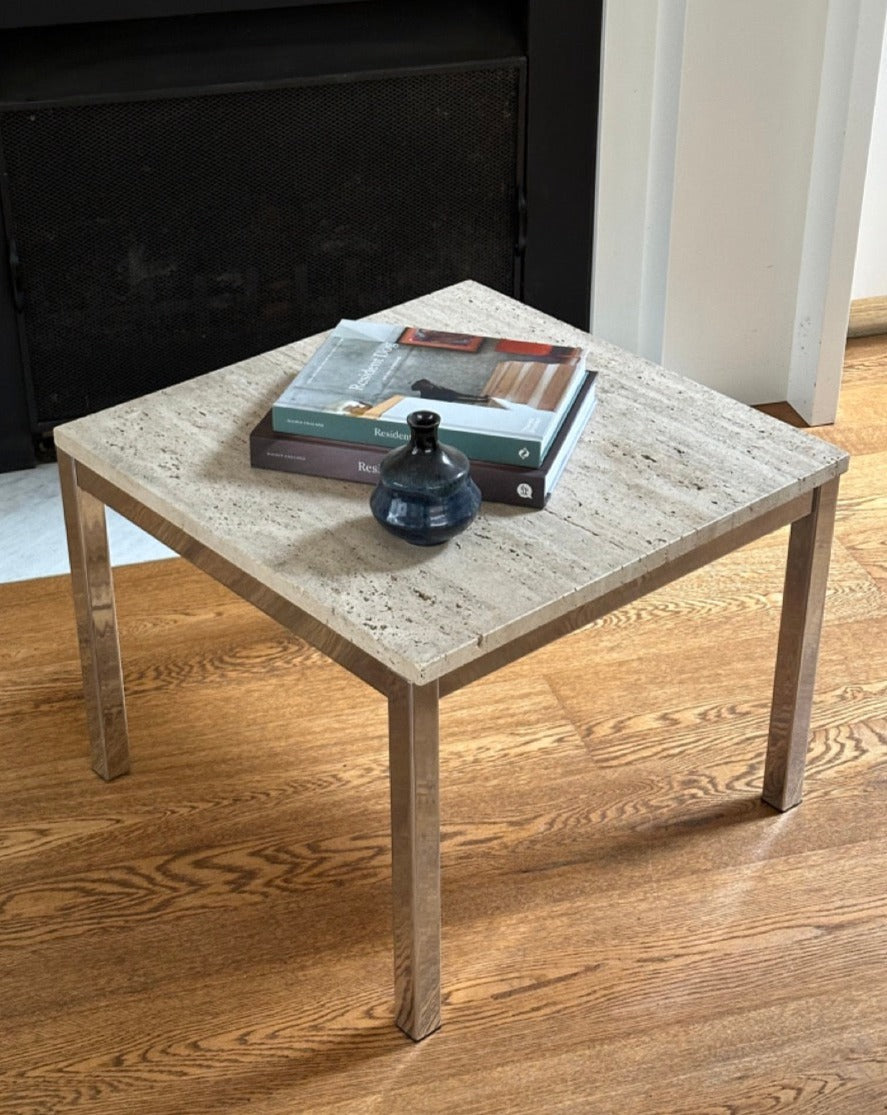 Travertine and Chrome Side Table