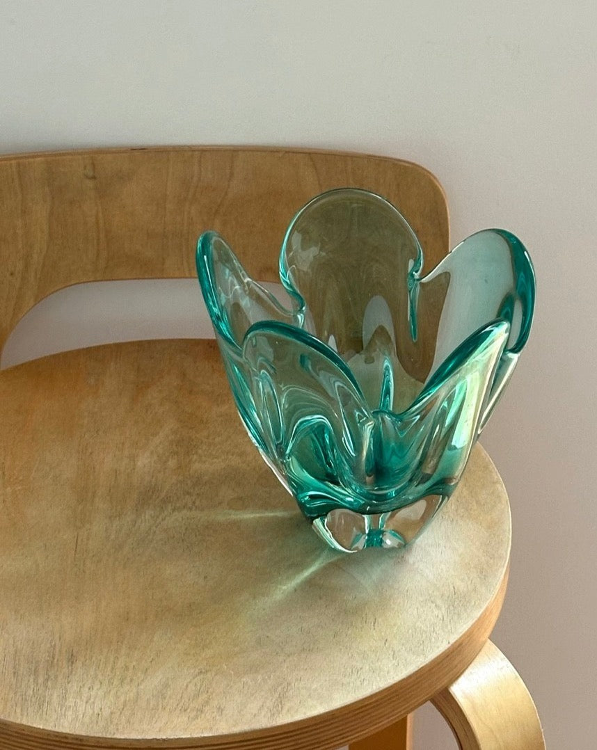 Mid Century Glass Bowl in Blue