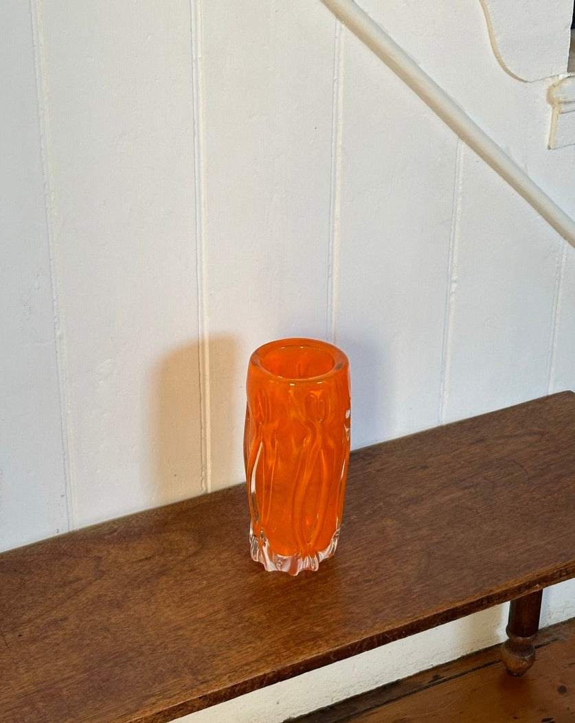 Mid Century Orange Glass Vase