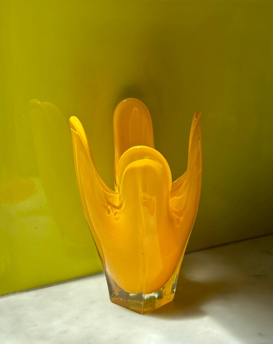 Vintage Yellow Art Glass Vase