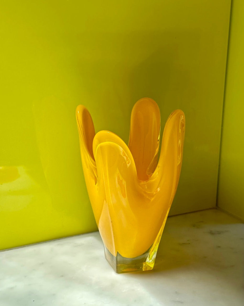 Vintage Yellow Art Glass Vase